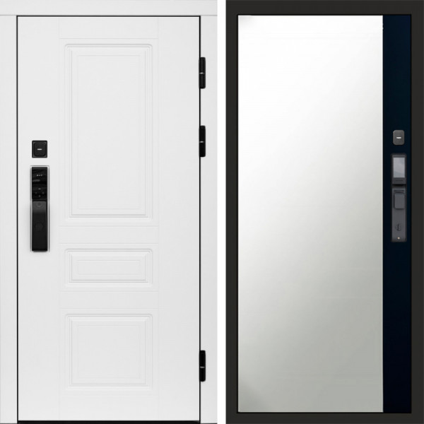 Входная дверь Termo-Door Смарт Орегон White - Зеркало Фацет Черный кварц+тонировка серая