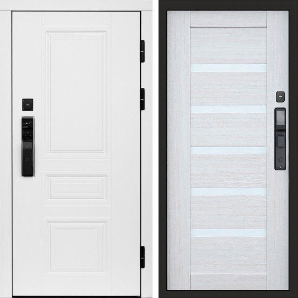 Входная дверь Termo-Door Смарт Орегон White - Зеркало Триумф Царга лиственница 4500 / 5500