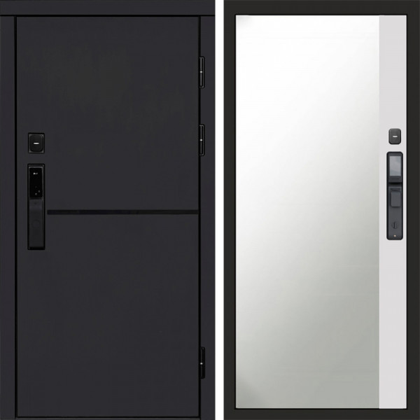 Входная дверь Termo-Door Смарт Тренд Black - Зеркало Фацет Белый софт