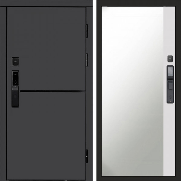 Входная дверь Termo-Door Смарт Тренд Графит - Зеркало Фацет Белый софт