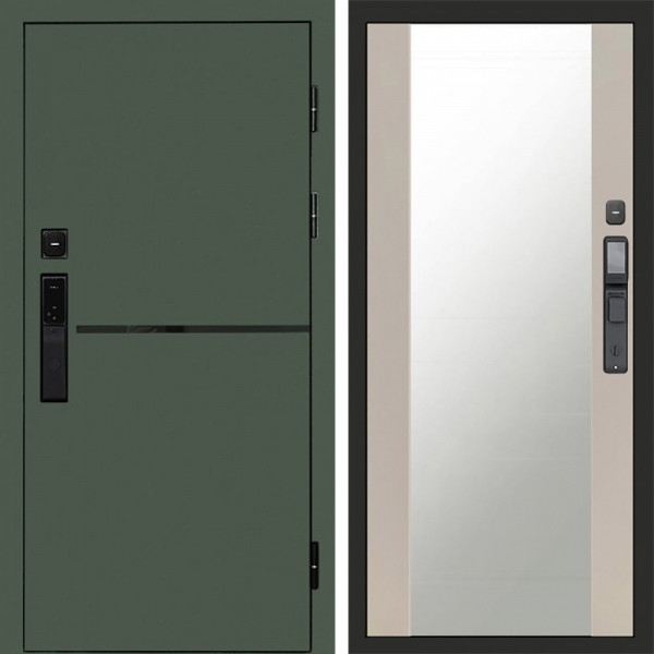 Входная дверь Termo-Door Смарт Тренд Green - Зеркало Слоновая кость