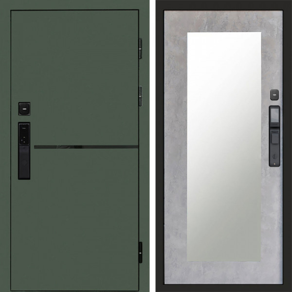 Входная дверь Termo-Door Смарт Тренд Green - Зеркало Триумф бетон светлый