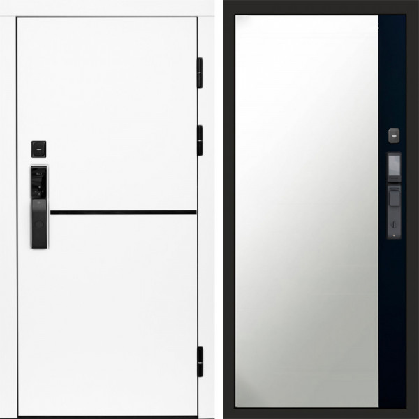 Входная дверь Termo-Door Смарт Тренд White - Зеркало Фацет Черный кварц+тонировка серая