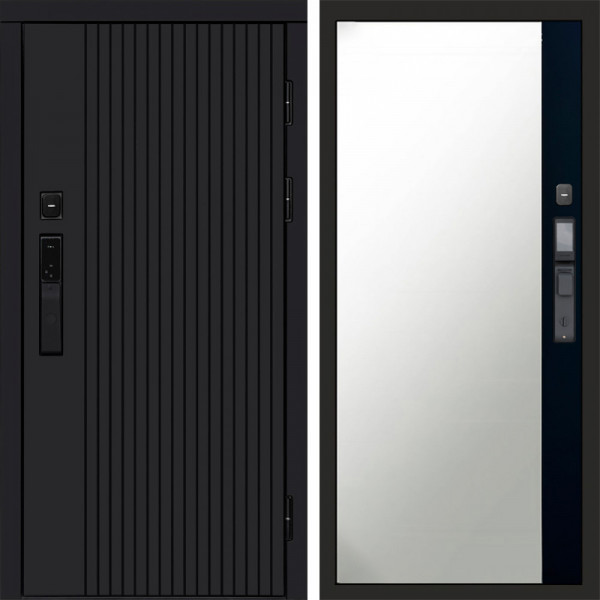 Входная дверь Termo-Door Смарт Твист Black - Зеркало Фацет Черный кварц+тонировка серая