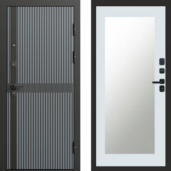Входная дверь Termo-Door Граунд Грей - Зеркало Триумф Белый софт