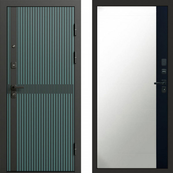 Входная дверь Termo-Door Граунд velutto verde - Зеркало Фацет Черный кварц+тонировка серая