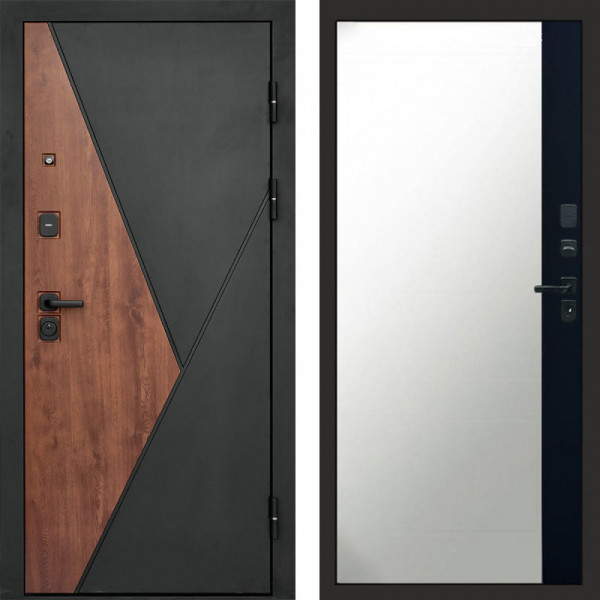 Входная дверь Termo-Door Матрикс Дуб - Зеркало Фацет Черный кварц+тонировка серая
