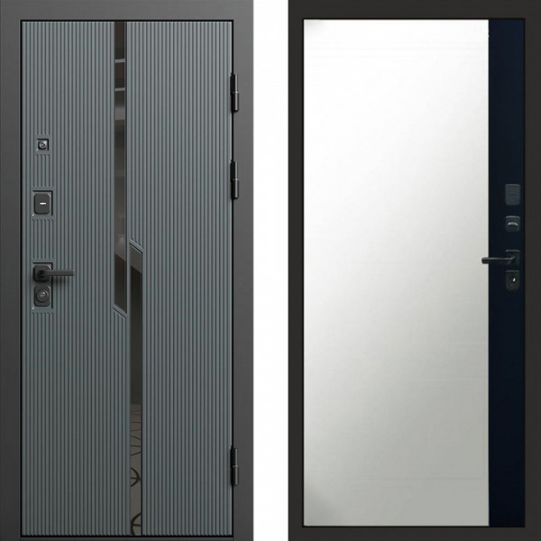 Входная дверь Termo-Door Прайм - Зеркало Фацет Черный кварц+тонировка серая