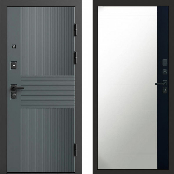 Входная дверь Termo-Door Селект - Зеркало Фацет Черный кварц+тонировка серая