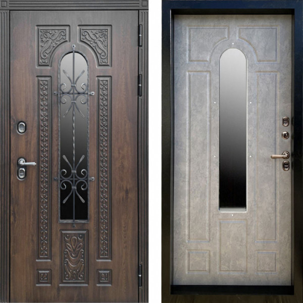 Входная дверь Termo-Door Лацио Дуб - Черный Короб Изнутри Бетон светлый