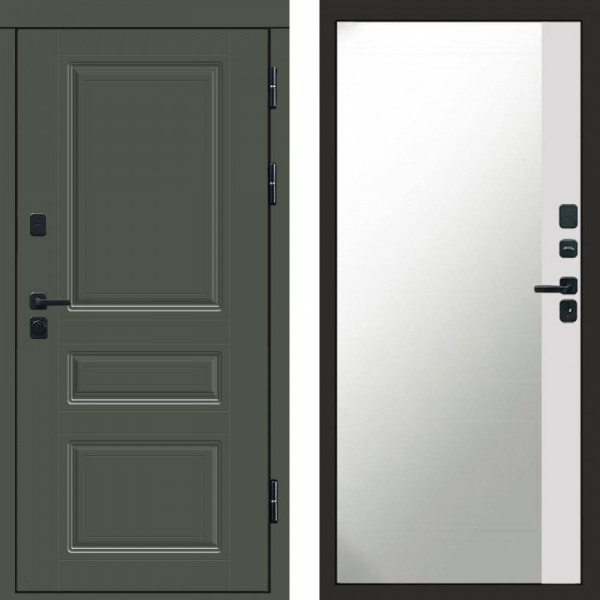 Входная дверь Termo-Door Премиум Орегон Грин - Зеркало Фацет Белый софт