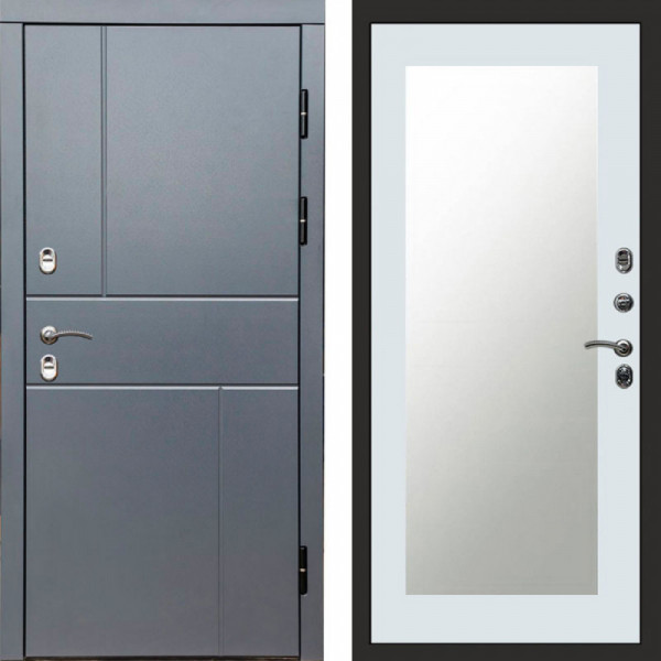 Входная дверь Termo-Door Премиум Винорит Вертикаль Grey - Зеркало Триумф Белый софт