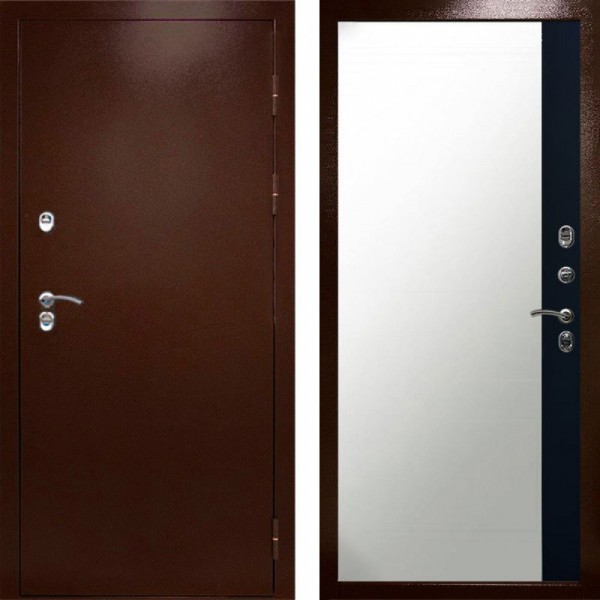 Входная дверь Termo-Door Сибирь Медь Антик - Зеркало Фацет Черный кварц+тонировка серая