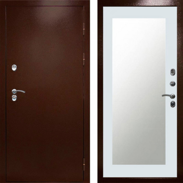 Входная дверь Termo-Door Сибирь Медь Антик - Зеркало Триумф Белый софт