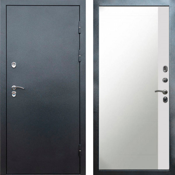Входная дверь Termo-Door Сибирь Серебро Антик - Зеркало Фацет Белый софт