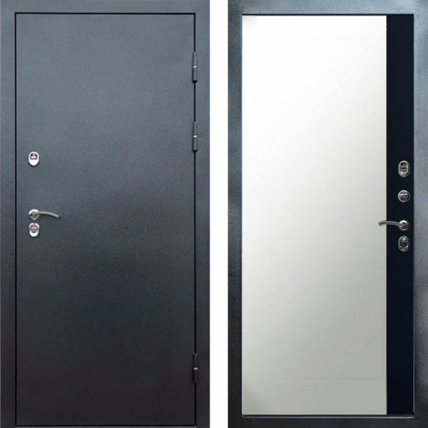 Входная дверь Termo-Door Сибирь Серебро Антик - Зеркало Фацет Черный кварц