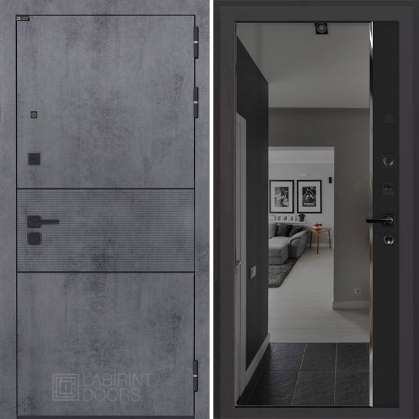 Входная дверь Лабиринт Инфинити с зеркалом Панорама с тонировкой - Черный кварц