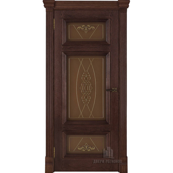 Дверь межкомнатная Мадрид витраж Мираж (широкий фигурный багет) дуб brandy остекленная