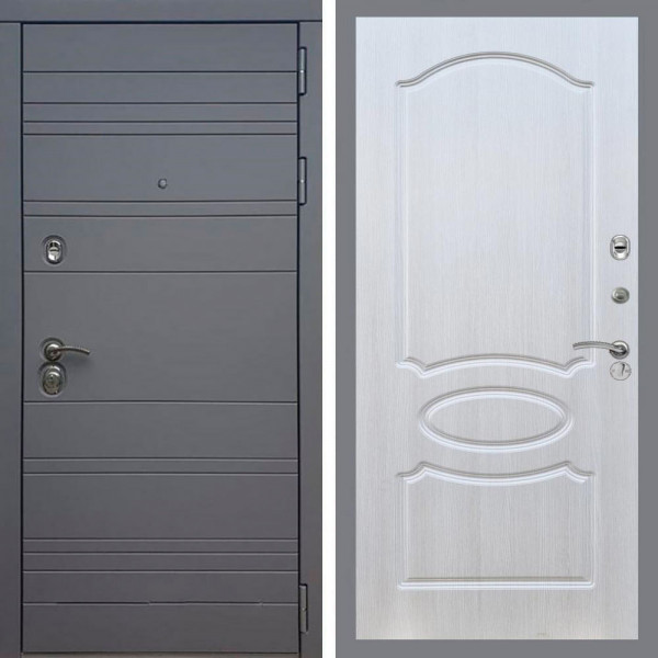 Входная дверь REX 14 силк титан ФЛ-128 Лиственница бежевая